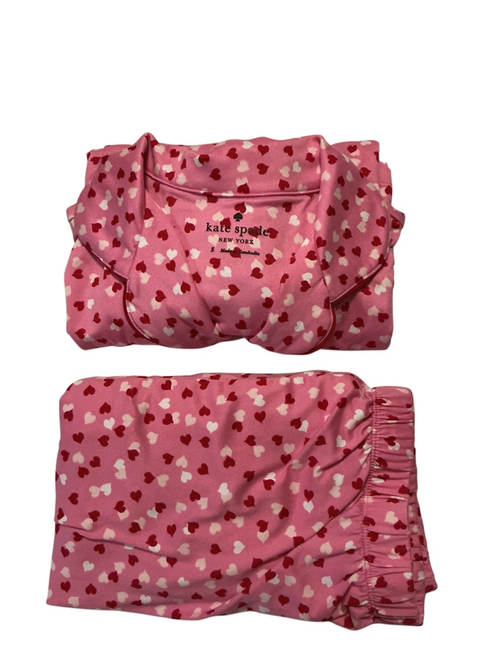 Kate Spade Pajama Set Heart Print Button-Down Top and Long Pants
